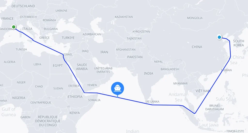 Sea Shipping Routes from China to France