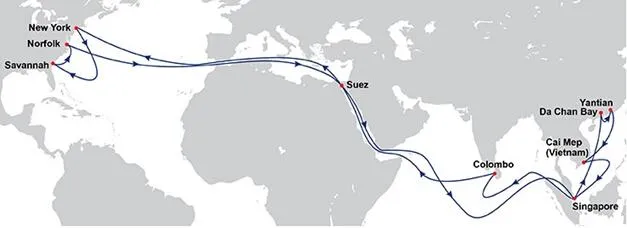 China to USA Sea Route Distance