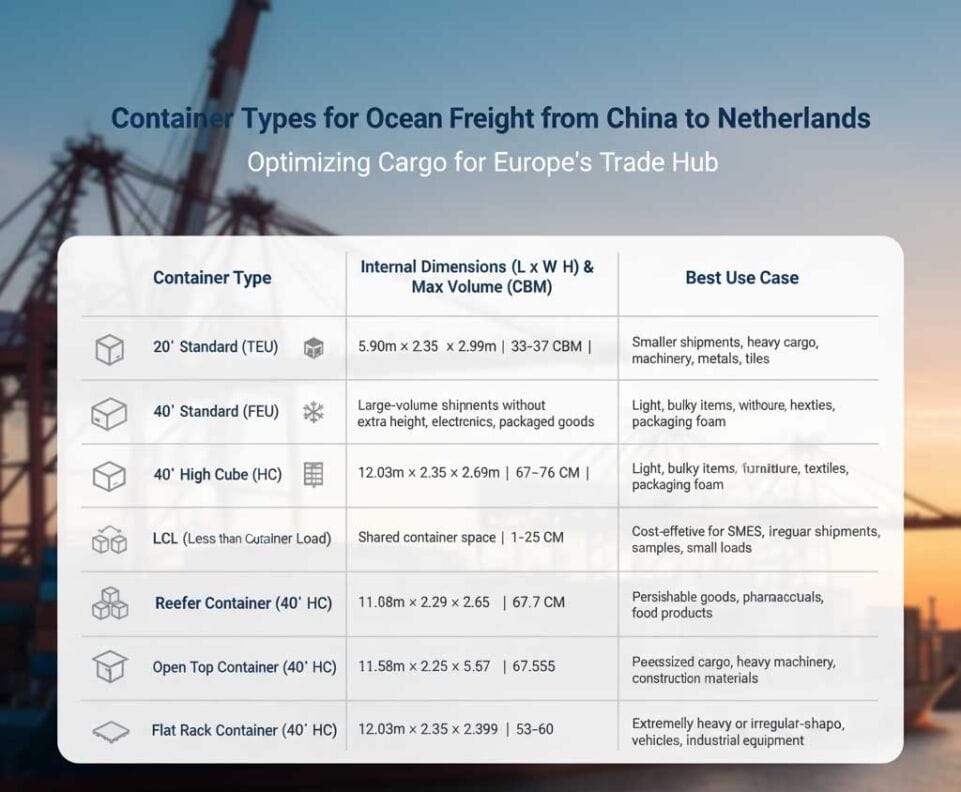 Container Types for Ocean Freight from China to Netherlands