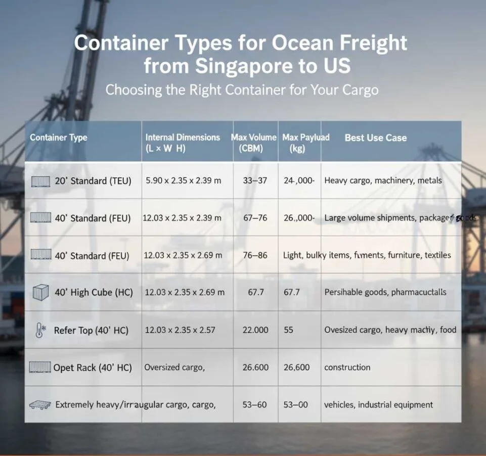 Container Types for Ocean Freight from Singapore  to US
