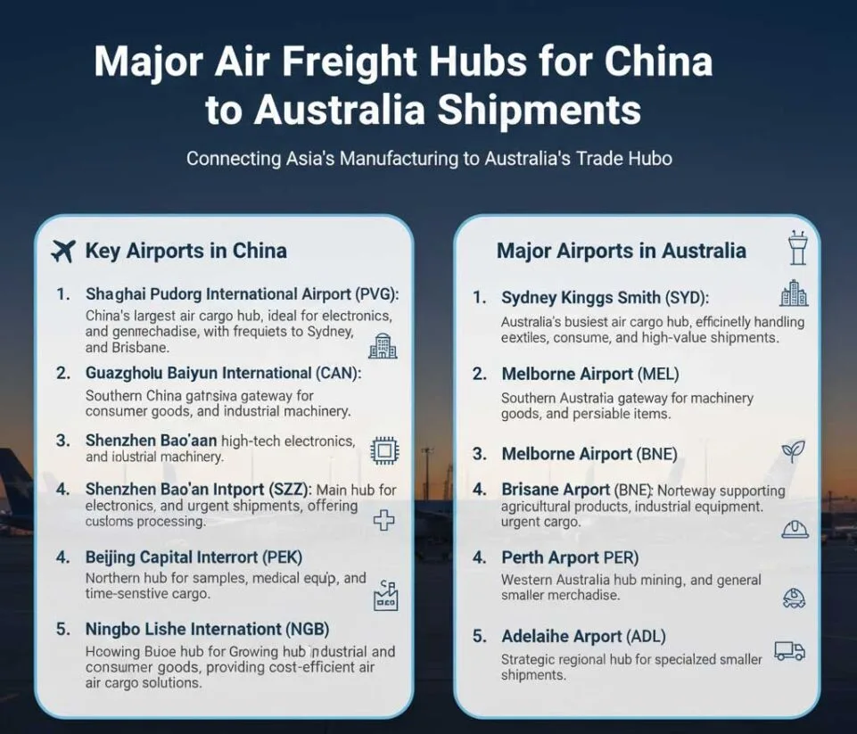 Major Air Freight Hubs for China to Australia Shipments
