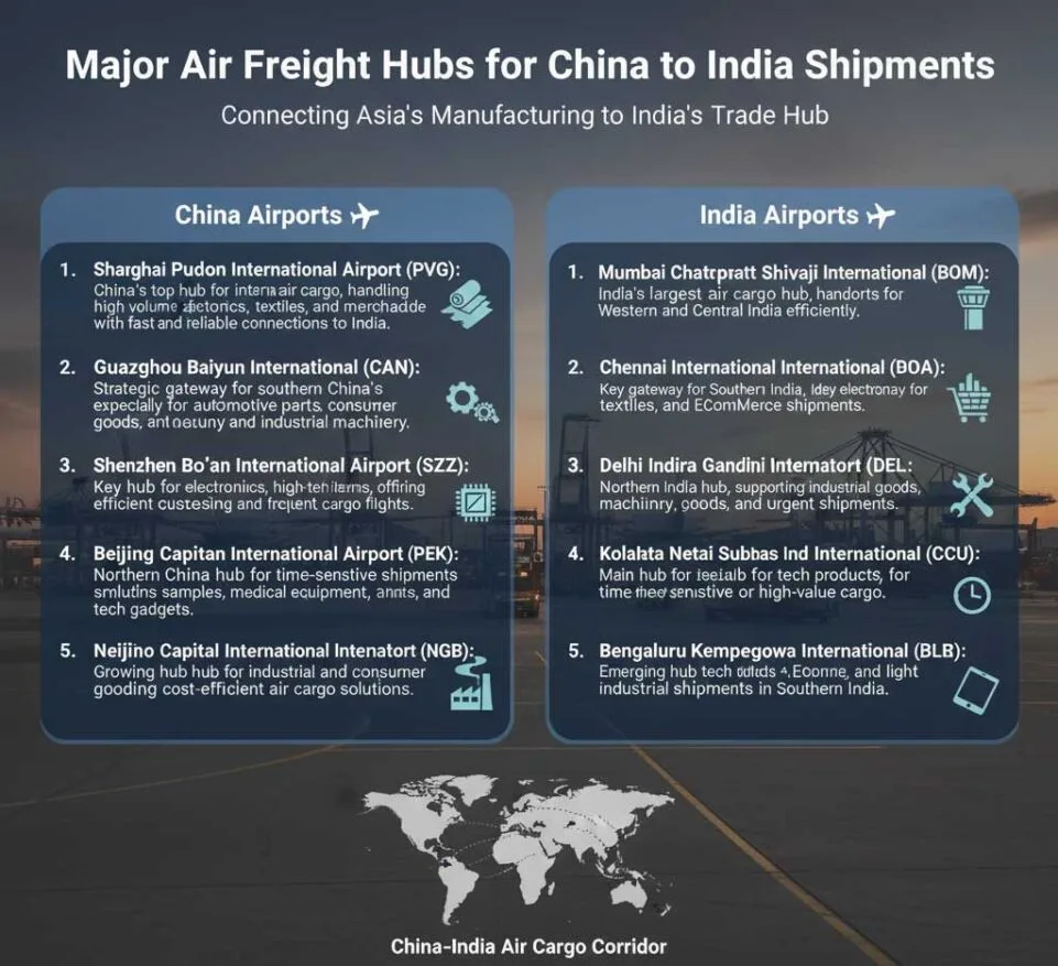 Major Air Freight Hubs for China to India Shipments
