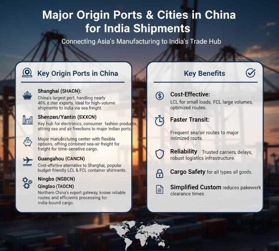 Major Origin Ports & Cities in China for India Shipments