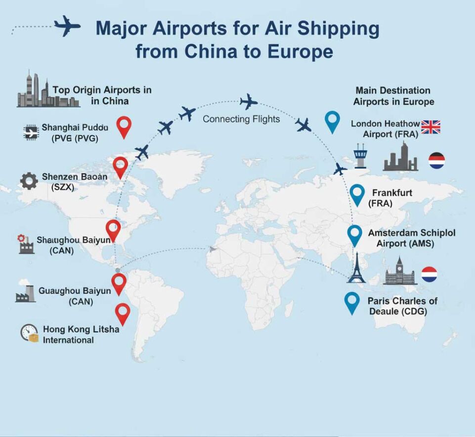 Major Airports for Air Shipping from China to Europe