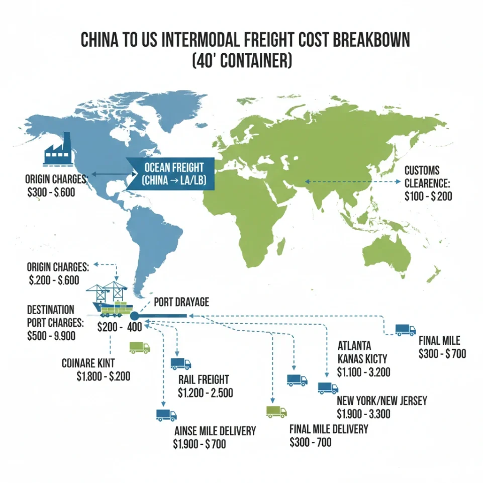 Intermodal Freight Cost Breakdown China-US (Door-to-Door)