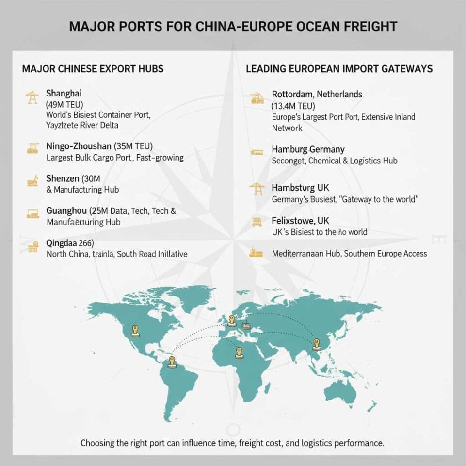 Major Ports for China–Europe Shipping