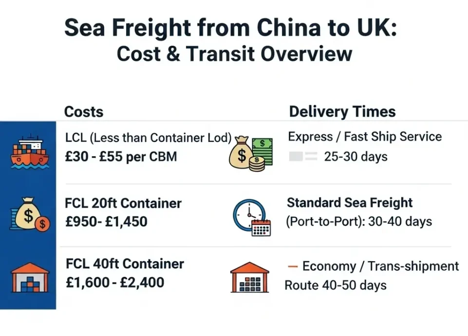 Sea Freight from China to UK Freight Cost and Transit Time Overview