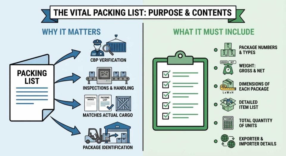 Items that must appear on a Packing List