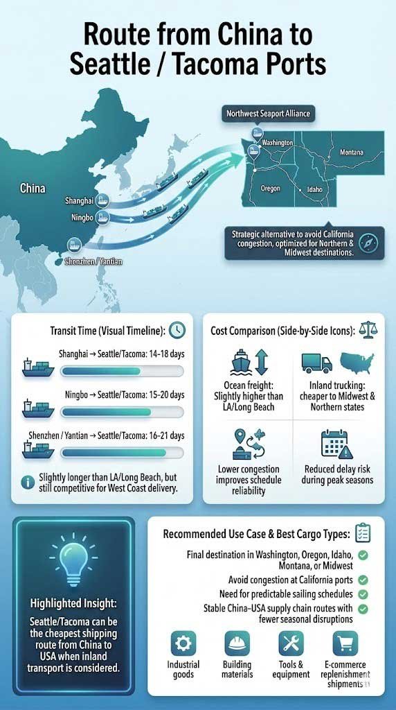 Route from China to Seattle/Tacoma