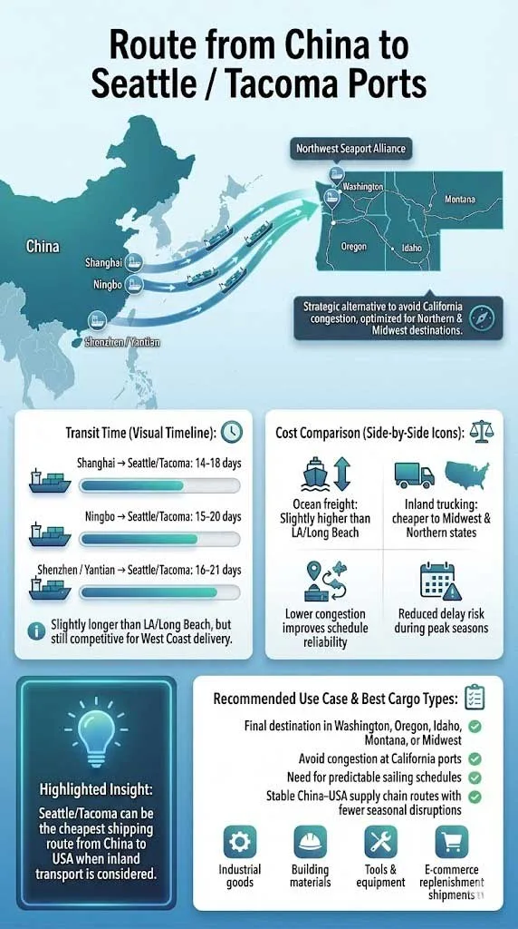 Route from China to Seattle/Tacoma